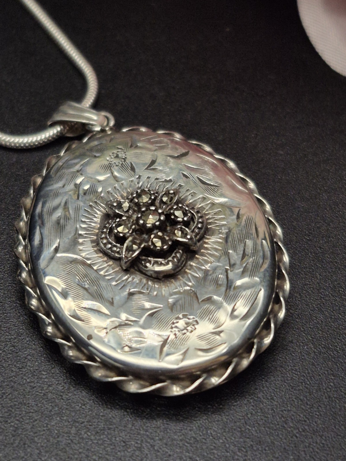 LOCKET – Fully Hallmarked Sterling Silver and Marcasite Double Photo Locket.