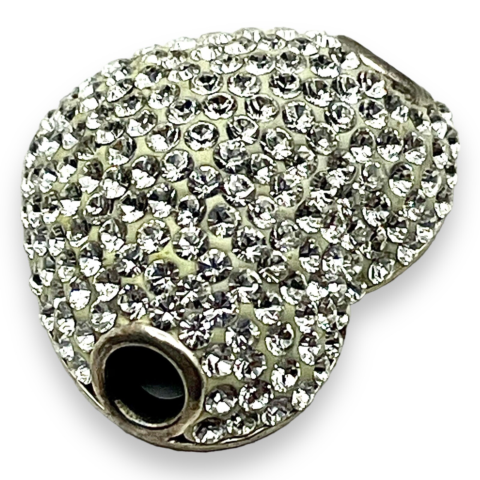 CRYSTAL PAVE HEART Slide Bead Charm 1” N925 Quiet Wealth Bling Shhhh EUC