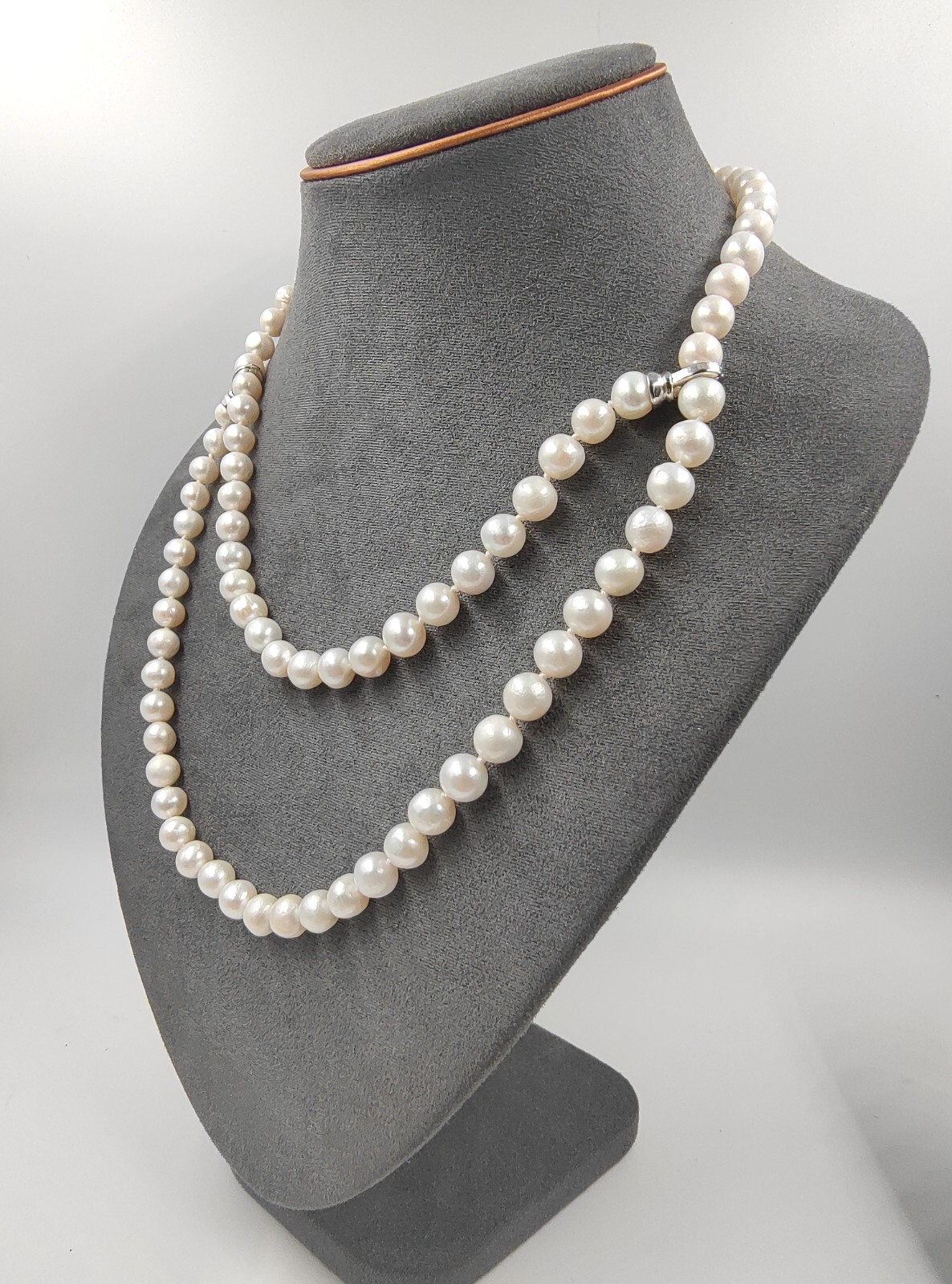 Genuine 30″ Super Luster White Natural Seawater 9mm Pearl Necklace 950 Platinum