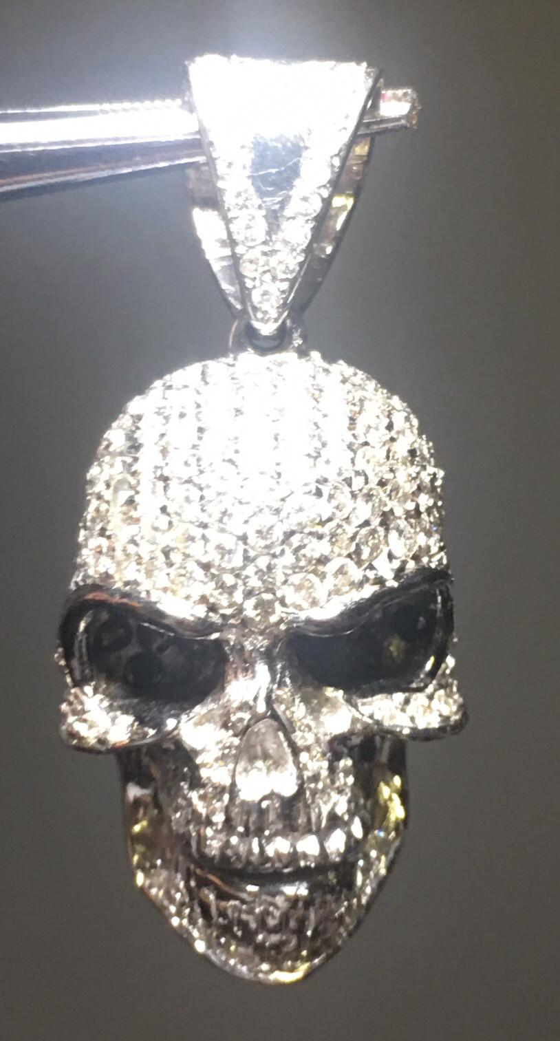 14k White Gold Color Diamond Skull Head Pendant 1.8″ Pave Charm 3.00 CT