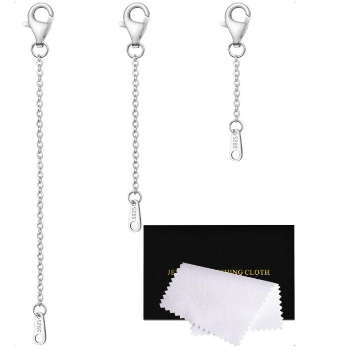 3Pcs Sterling Silver Necklace Extender Chain Set 1″ 2″ 3″ Bracelet Extension