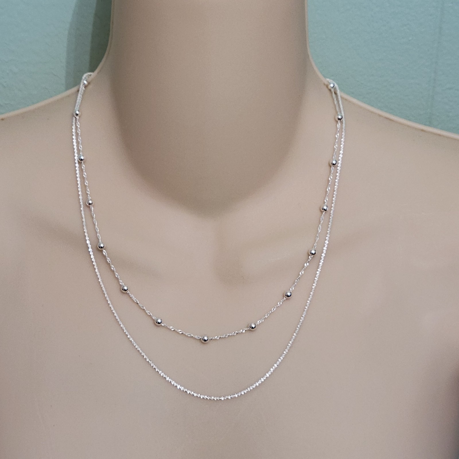 JTV Sterling Statements Silver Multi 2 Strand Layered Station Necklace ~ 20″
