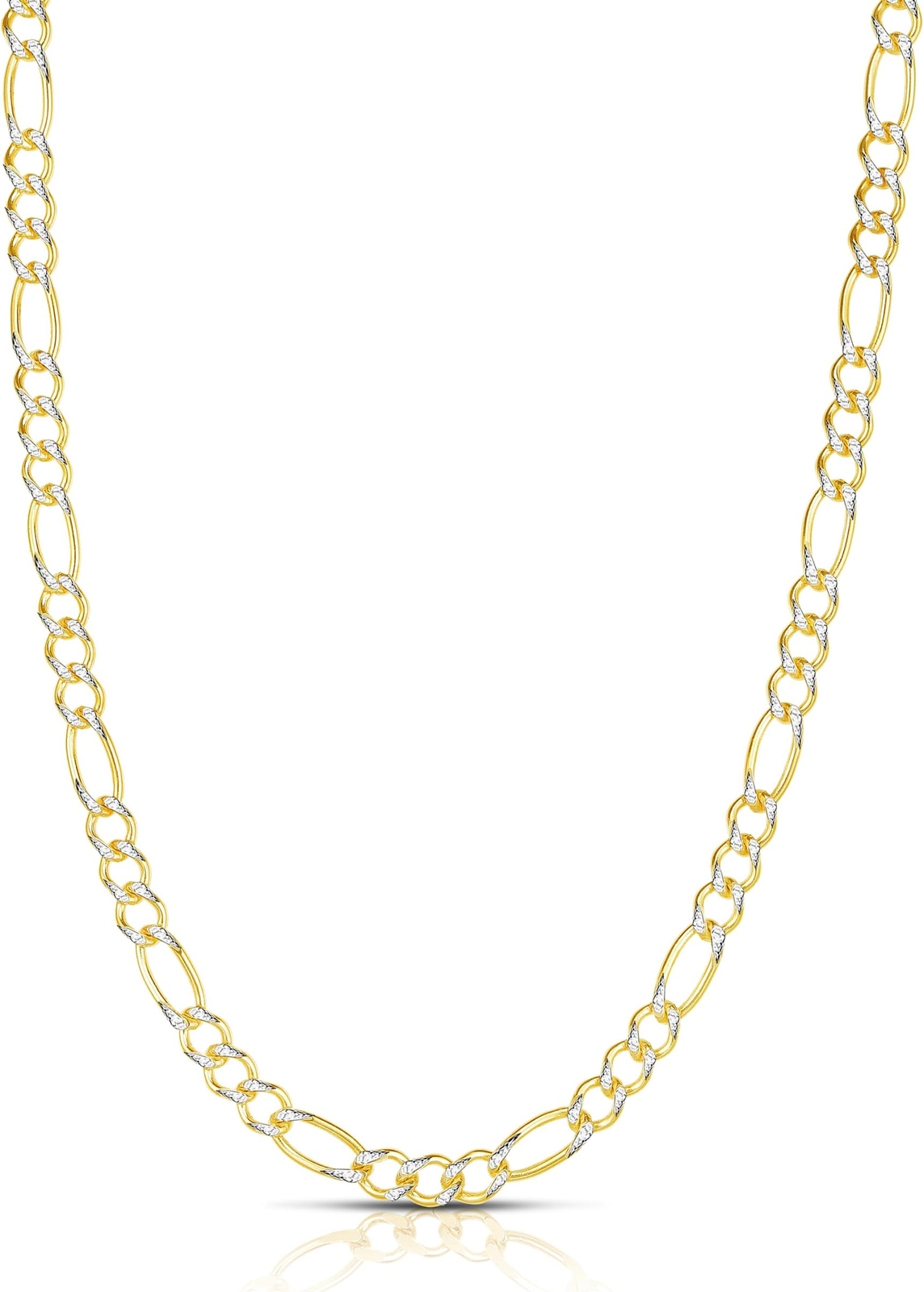 Floreo 10k Two-Tone Gold 2.5mm White Pave Figaro Chain Link Necklace