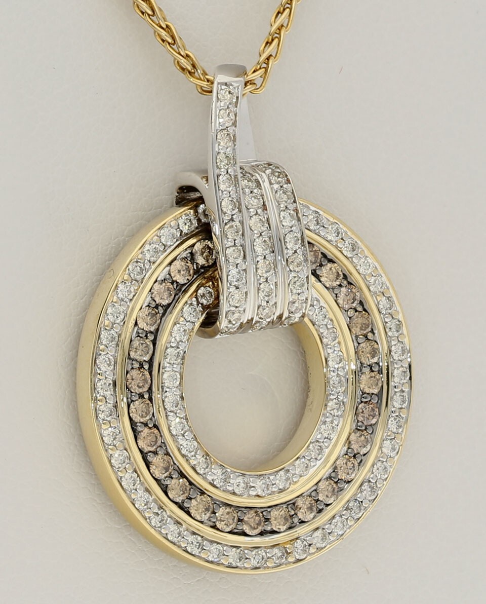 Natural Diamond Concentric Circle Pendant Necklace 1.75CT 14K Gold 18” Chain