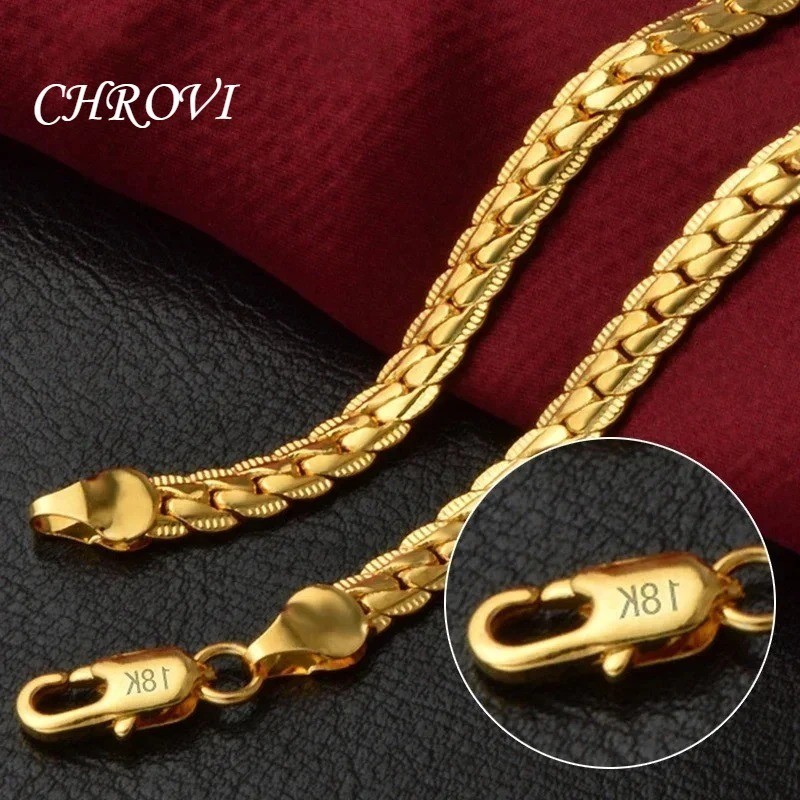 5mm Lace Edge Necklace 925 Sterling Silver 18K Gold Chain 20-60cm Jewelry