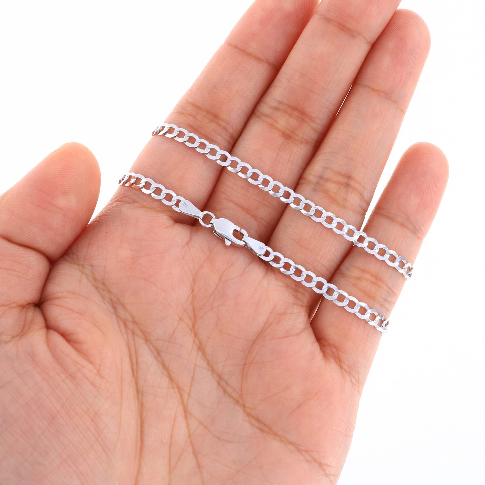 14K White Gold Solid 2mm-8.5mm Cuban Curb Link Chain Pendant Necklace 16″- 30″