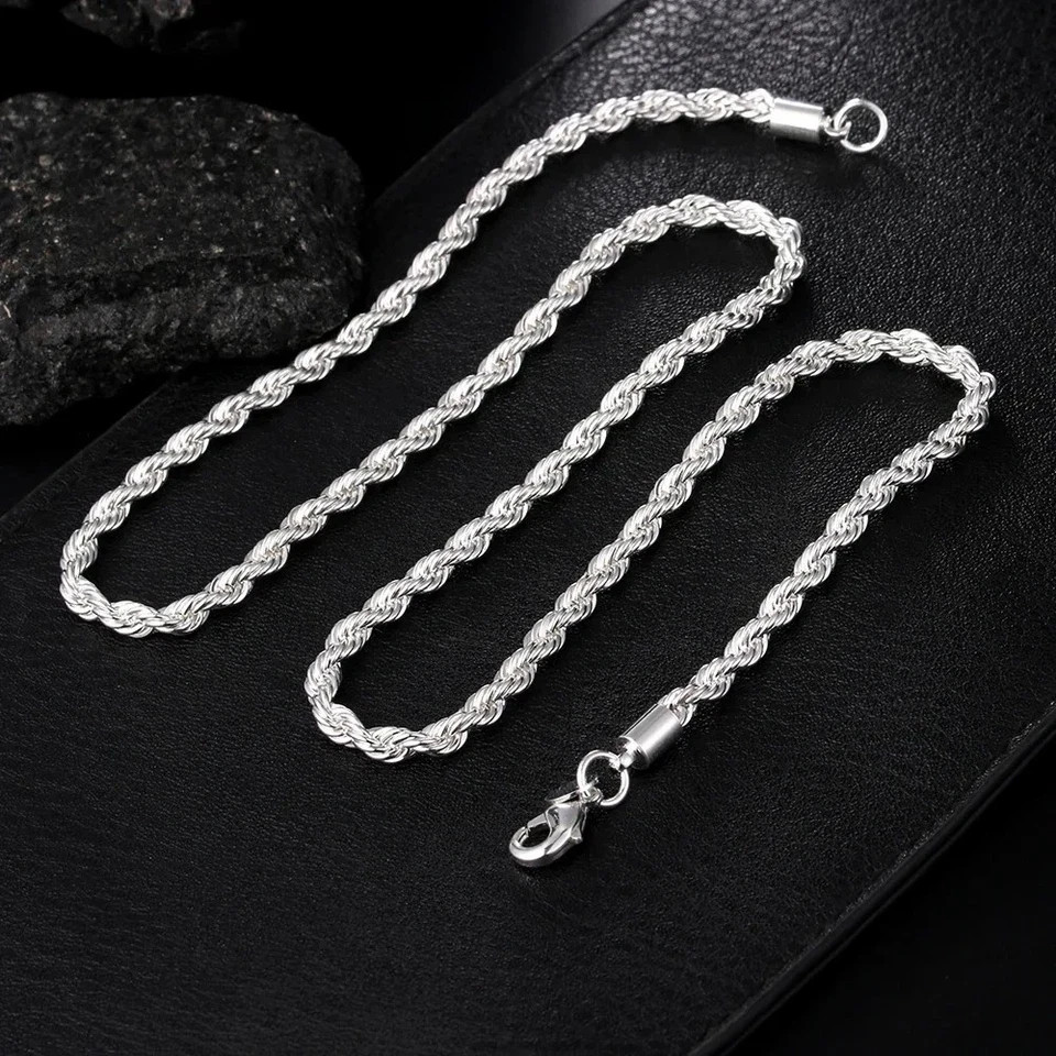 925 Sterling Silver Italian Rope Chain Men’s Necklace 4mm – NEW**