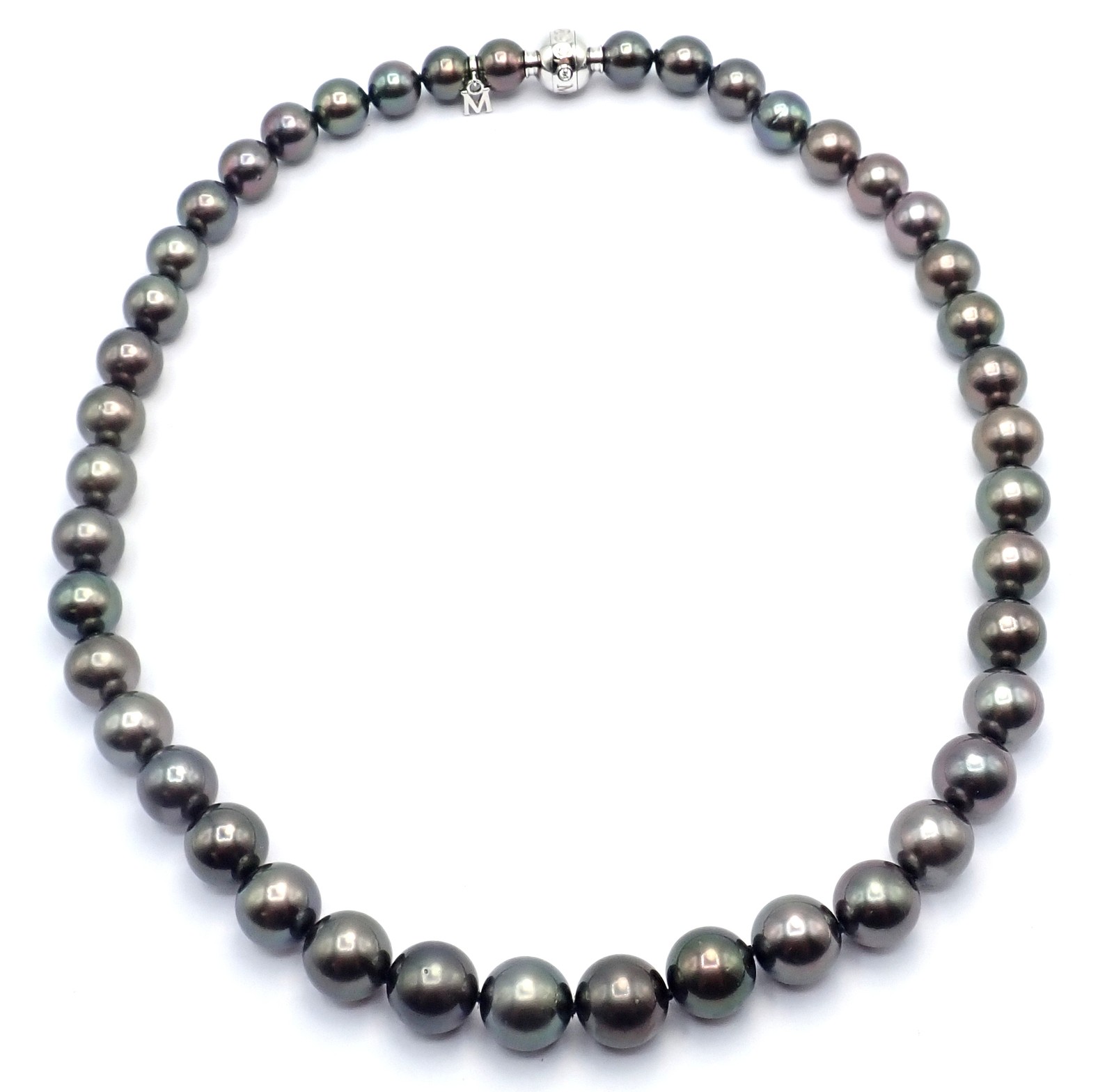 Mikimoto 18k White Gold Diamond Large Tahitian South Sea Pearl Strand Necklace
