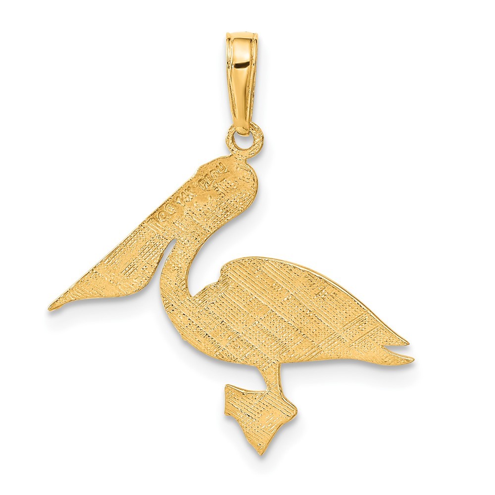 14k Yellow Gold Pelican Bird Shape Charm Pendant L 25mm, W 24mm