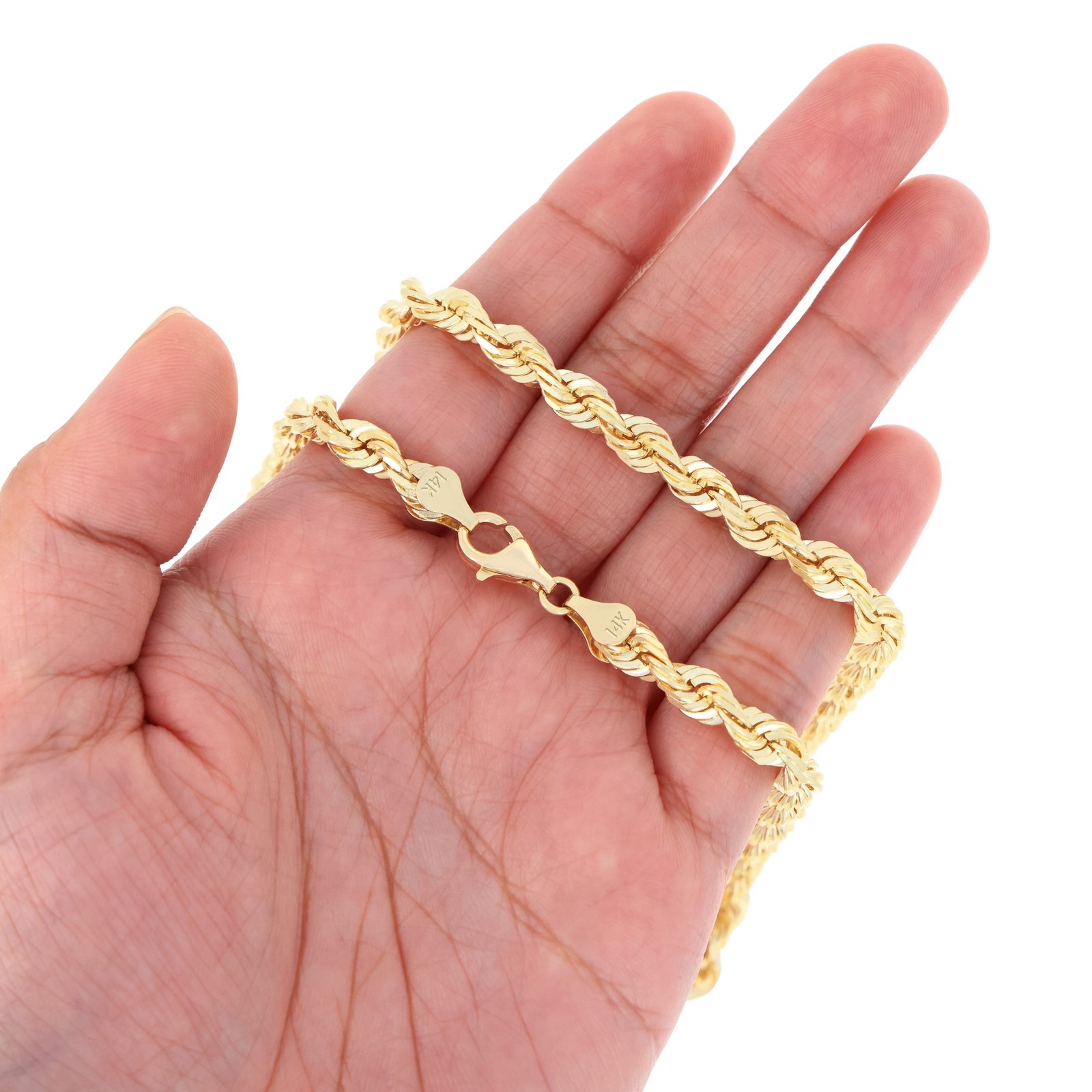 14K Yellow Gold 1mm-10mm Diamond Cut Rope Chain Necklace Mens Women 18″- 28″