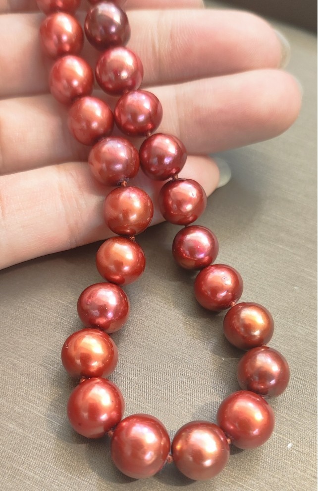 New AAAA 9-10MM SOUTH SEA NATURAL Red PEARL NECKLACE 18 INCH 14K Gold