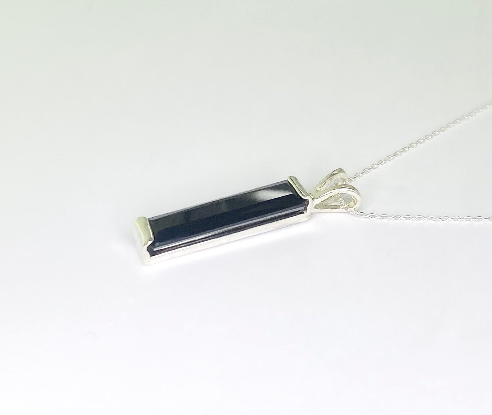 23.5 mm Scissor Cut Black Tourmaline Sterling Silver Pendant with Chain Necklace