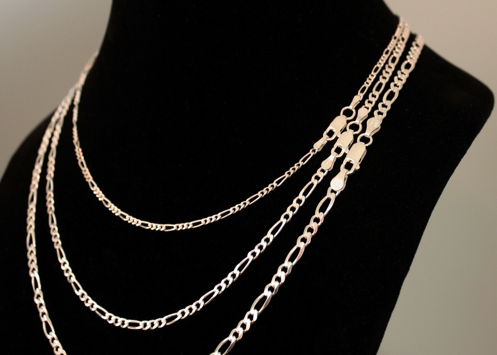 Figaro Necklace STERLING SILVER 16 18 20 22 24 26 28 inch 2.2mm 3mm 3.85mm width