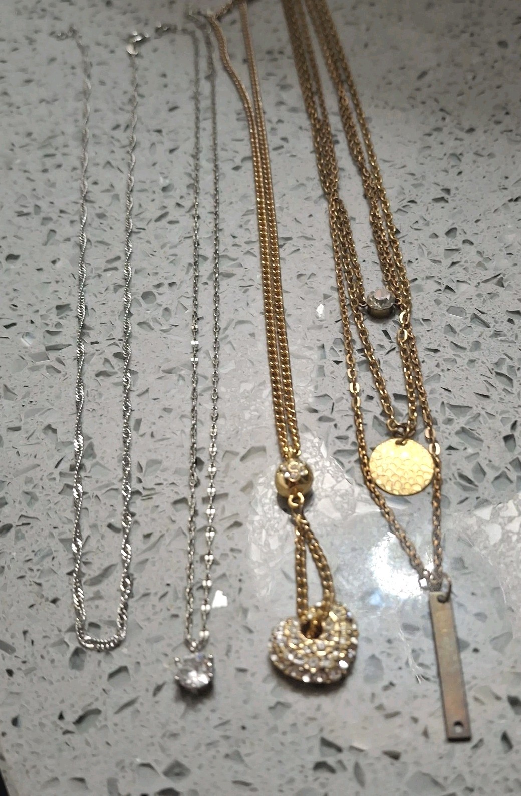 Lot Vintage Y2K Necklaces .925 Sterling Silver Crystals 16-20″ Adjusts Layered 4