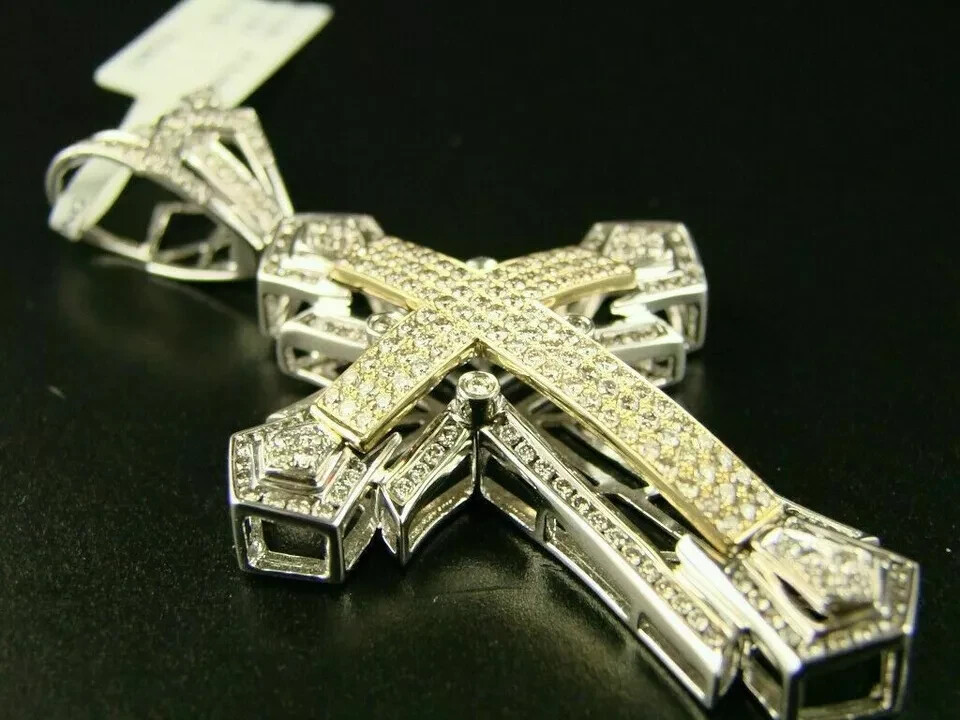 Beautiful 3Ct Round Cut Diamond Cross Pendant 14K Yellow/White Gold Over