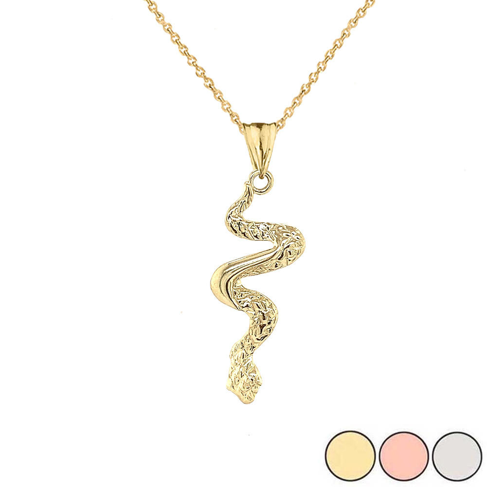 Solid Gold Serpent Snake Pendant Necklace (Available in Yellow/Rose/White Gold)