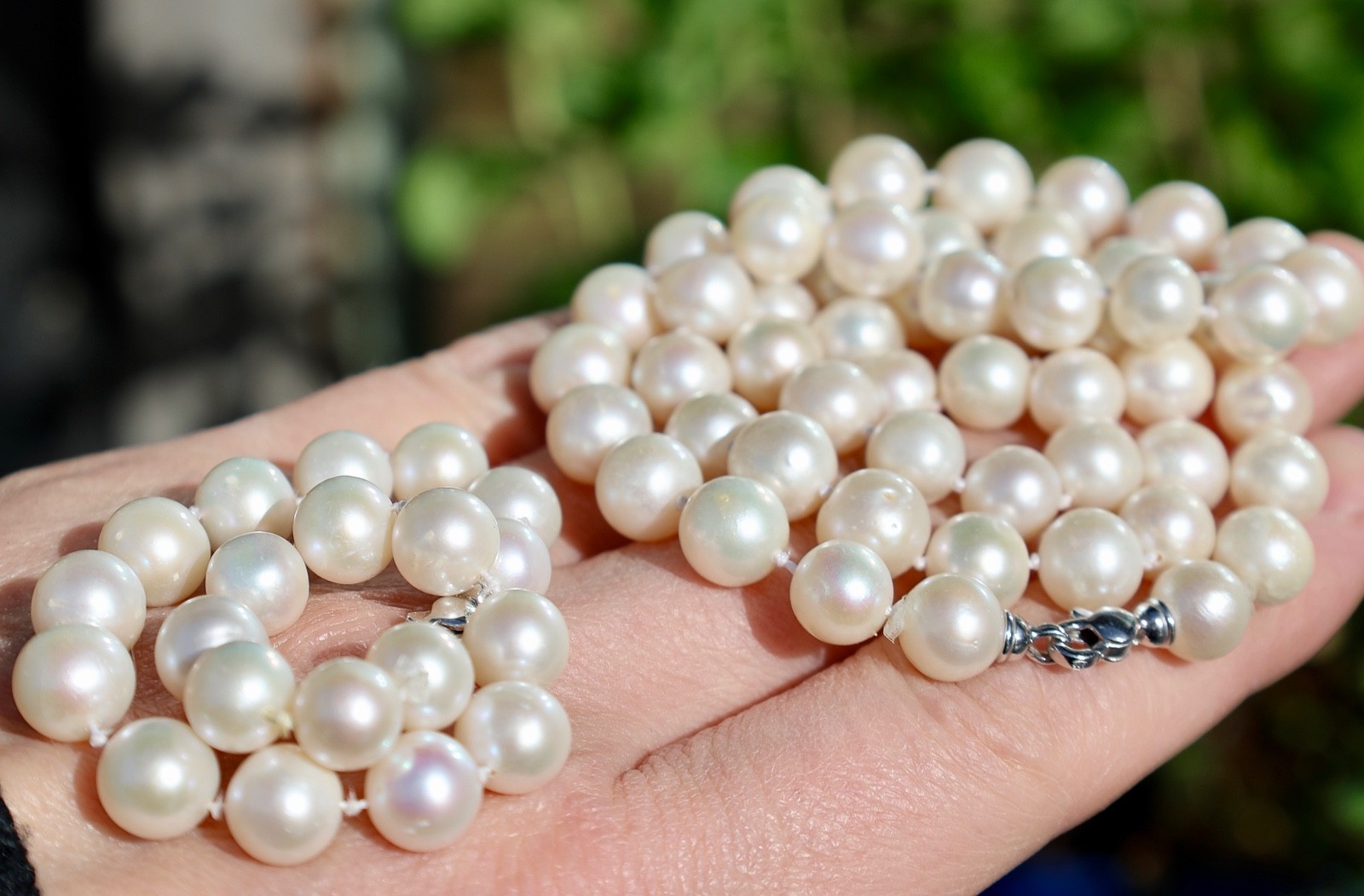 14K 585 Solid WHITE GOLD CLASPS ~8.5mm South Sea PEARL NECKLACE BRACELET SET