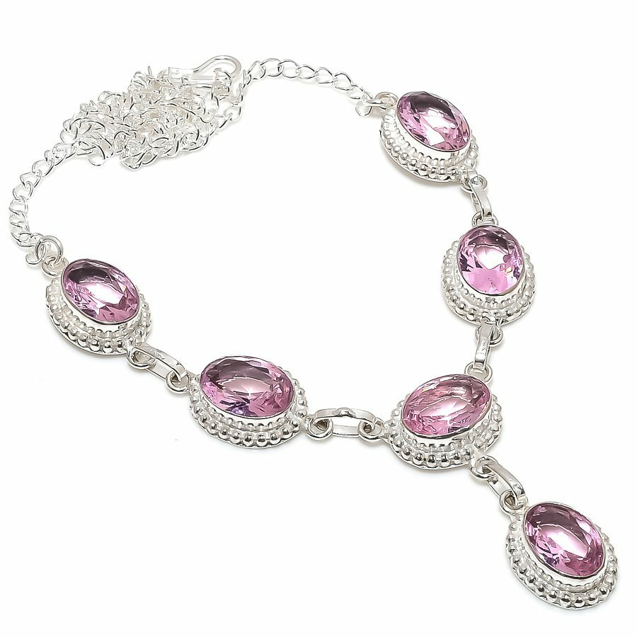 Pink Kunzite Gemstone Handmade 925 Sterling Silver Jewelry Necklaces Sz 18″