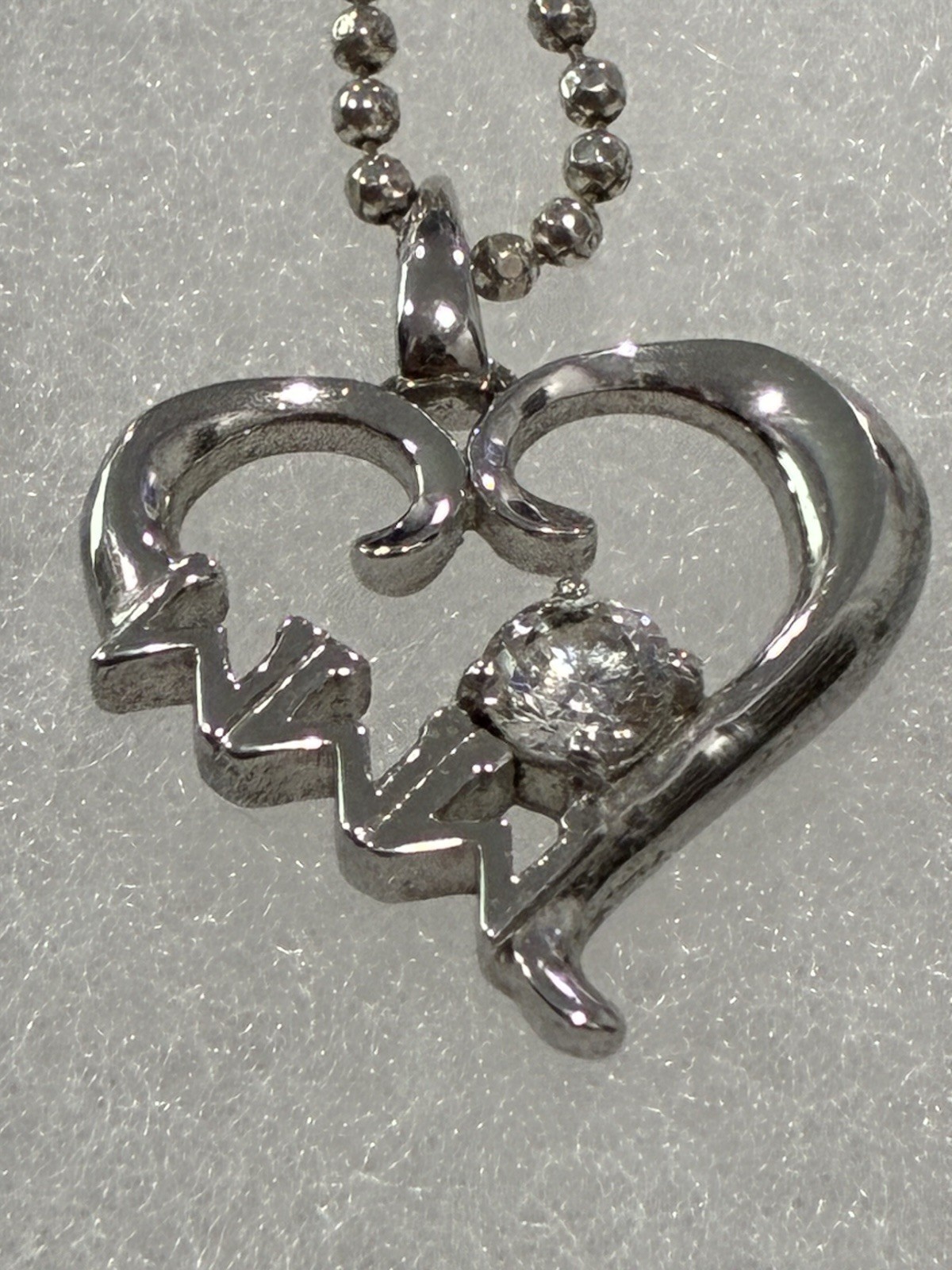 Sterling Silver 925 Heart Love Charm Pendant Ball Chain Lobster Clasp Signed