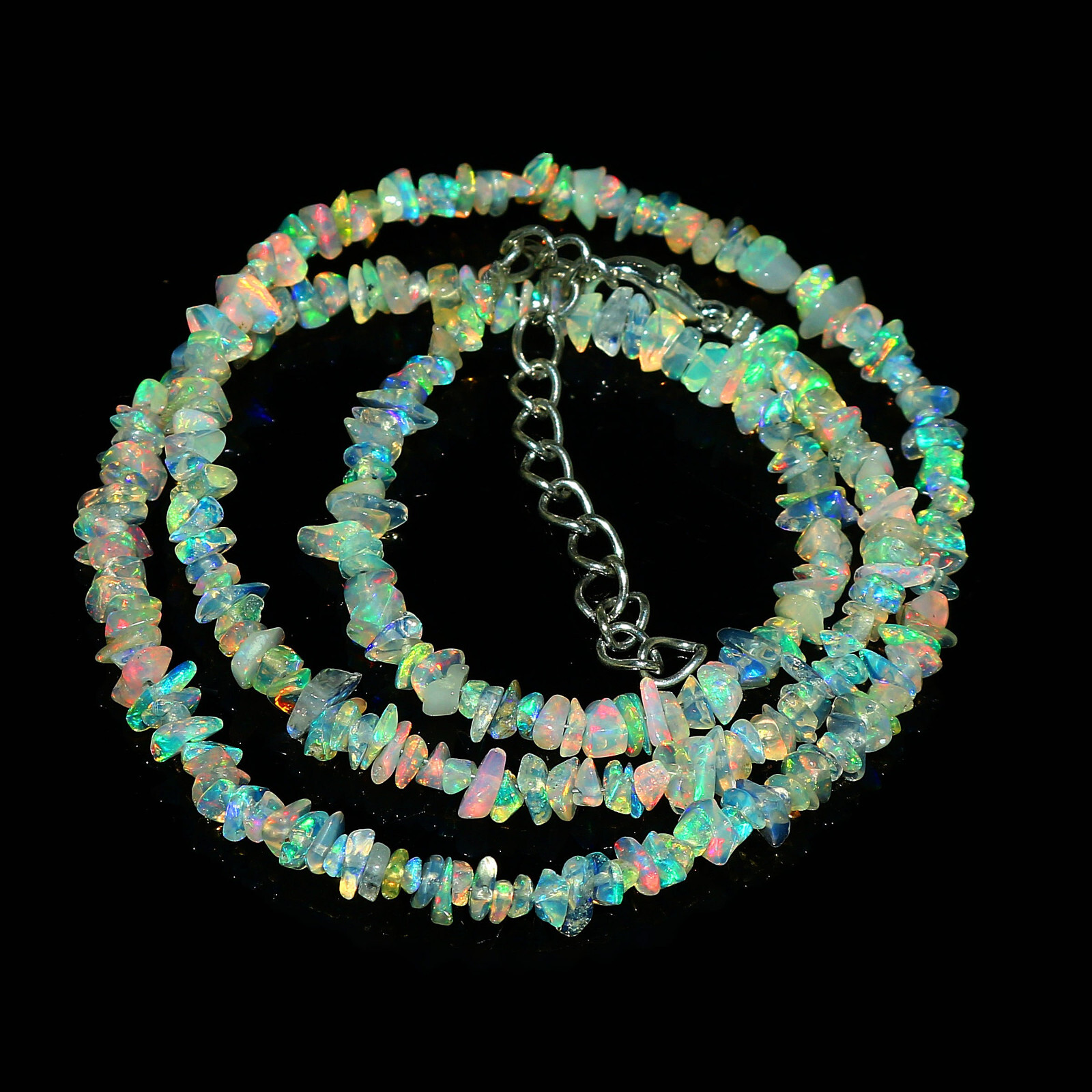 Natural Ethiopian Welo Fire Opal Raw Uncut Beaded Gemstone Necklace 16 Inches