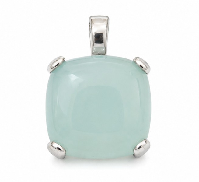 925 Sterling Silver Chalcedony Cushion Pendant Blue Cabochon Statement Necklace
