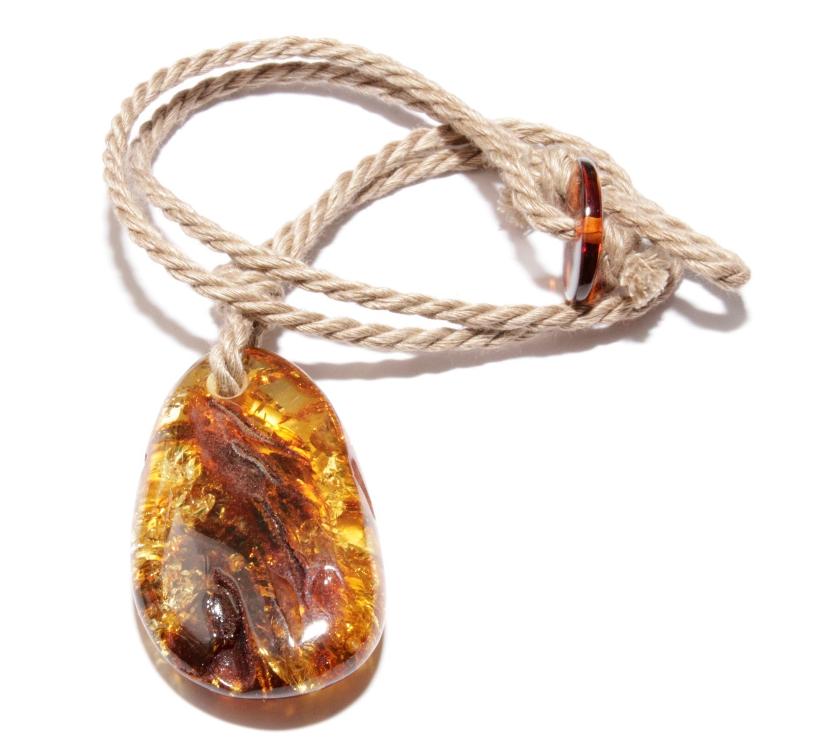 Genuine Baltic Amber Braided Linen Rope Necklace Pendant 57 cm in Mixed