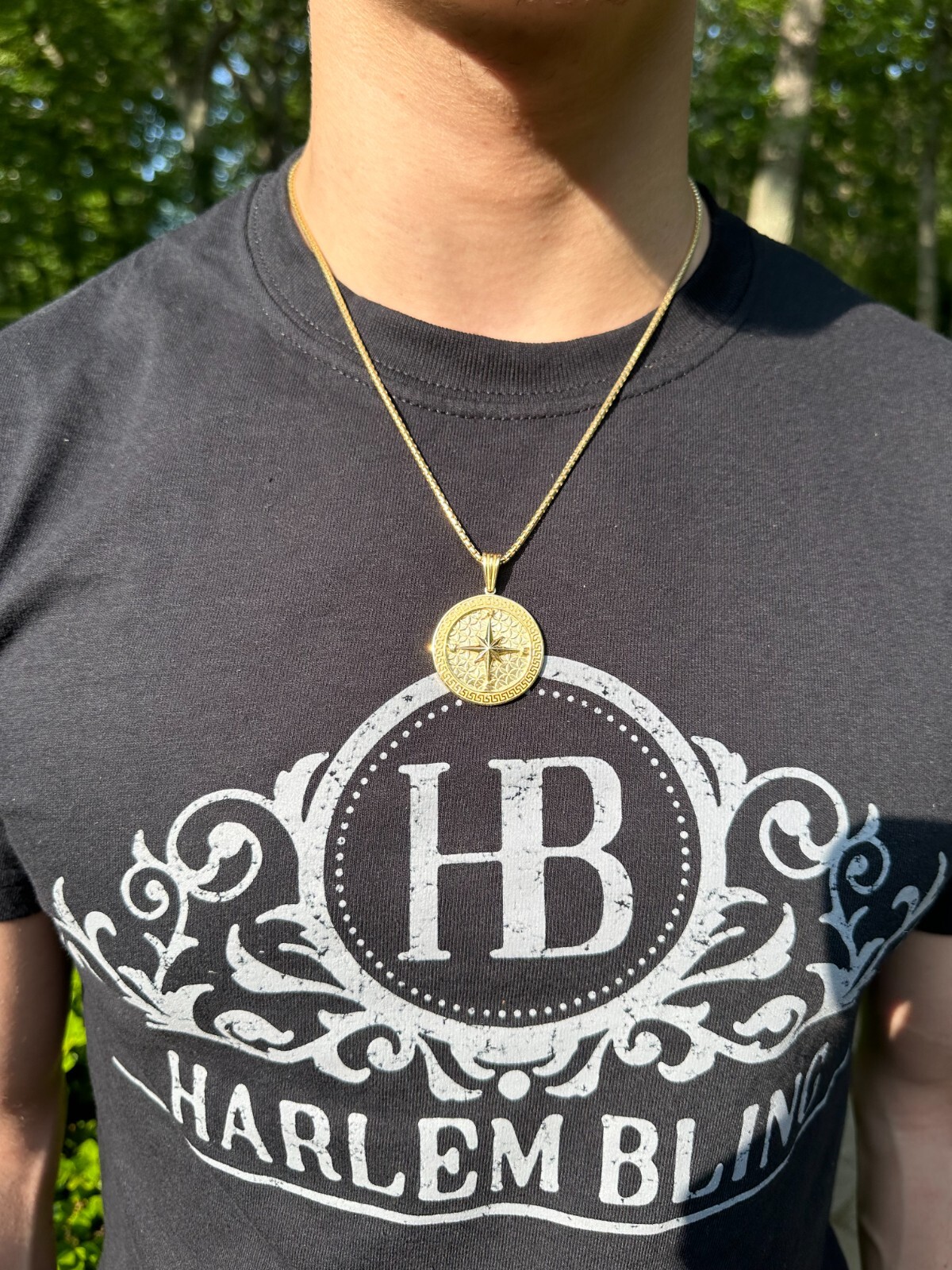 Real 925 Silver / 14k Gold Plated North Star Compass Medallion Pendant Necklace