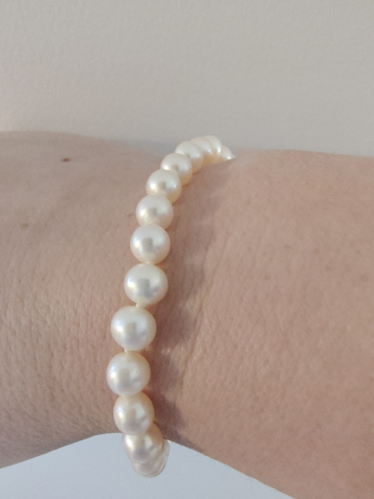 Vintage 14K White Gold Cultured Pearl Strand Bracelet 7″ Hand Knotted Filigree
