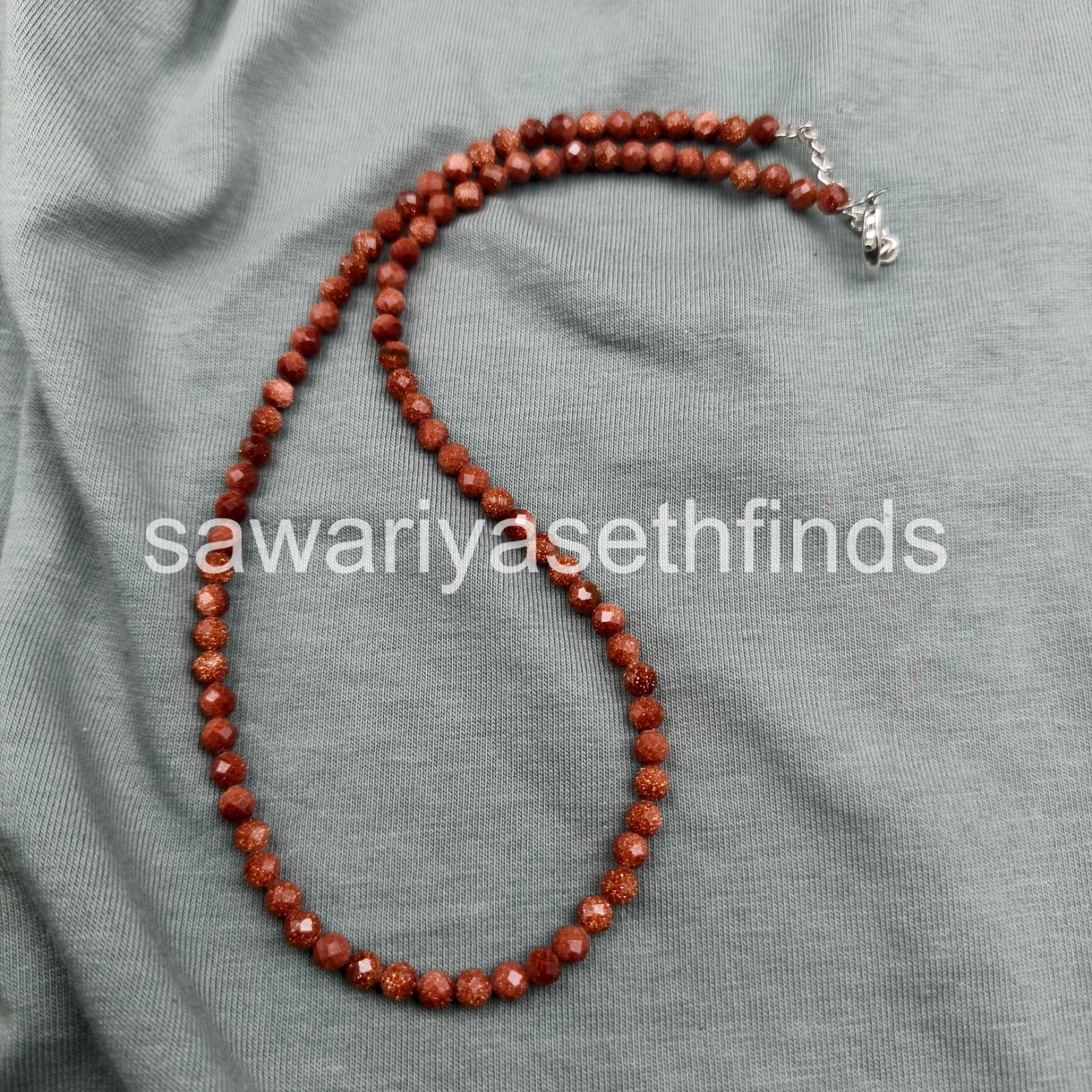 Handmade Goldstone 3mm Faceted Necklace, Sterling Silver Clasp, Minimalist Spark