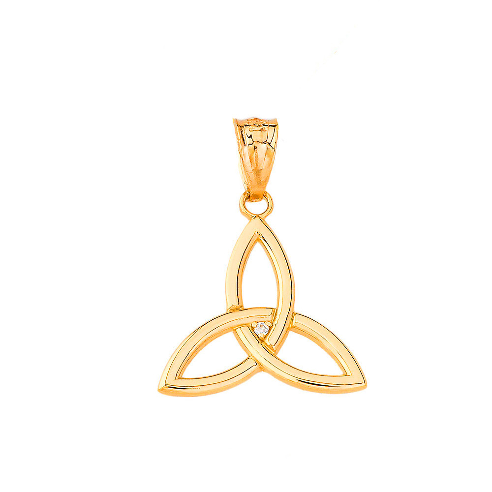 Gold Celtic Knot Triquetra Trinity Diamond Pendant Necklace(Yellow/Rose/White)