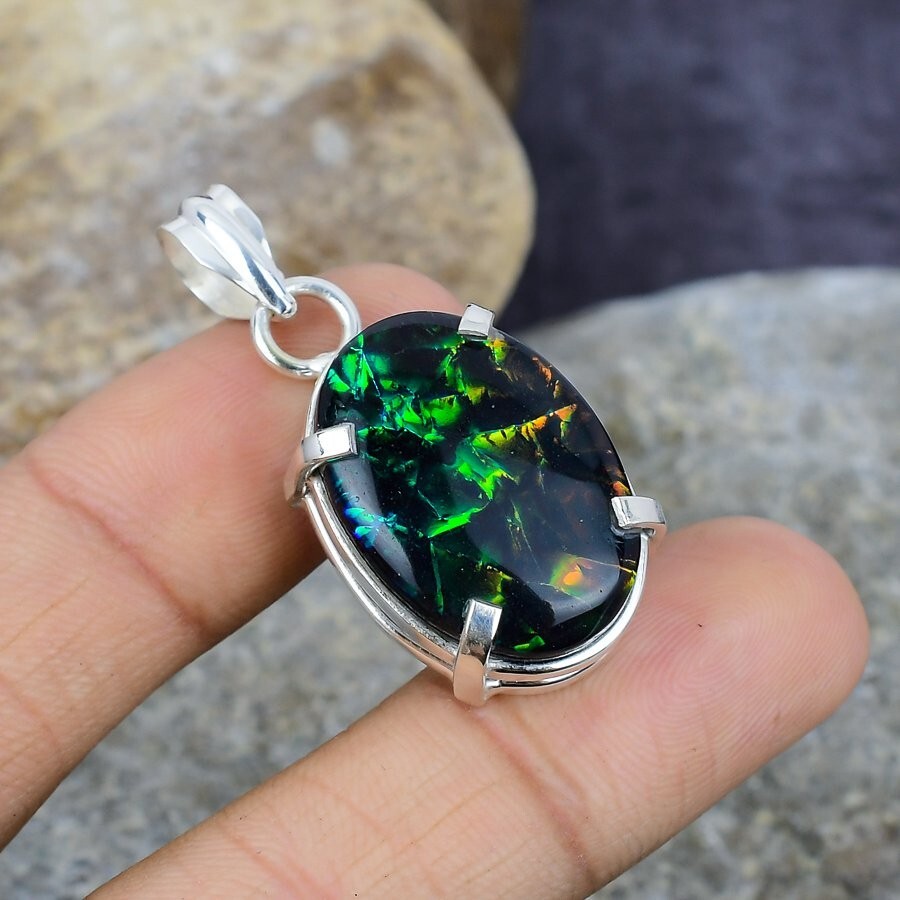 Green Triplet Opal Gemstone Handmade Jewelry Solid 925 Sterling Silver Pendant