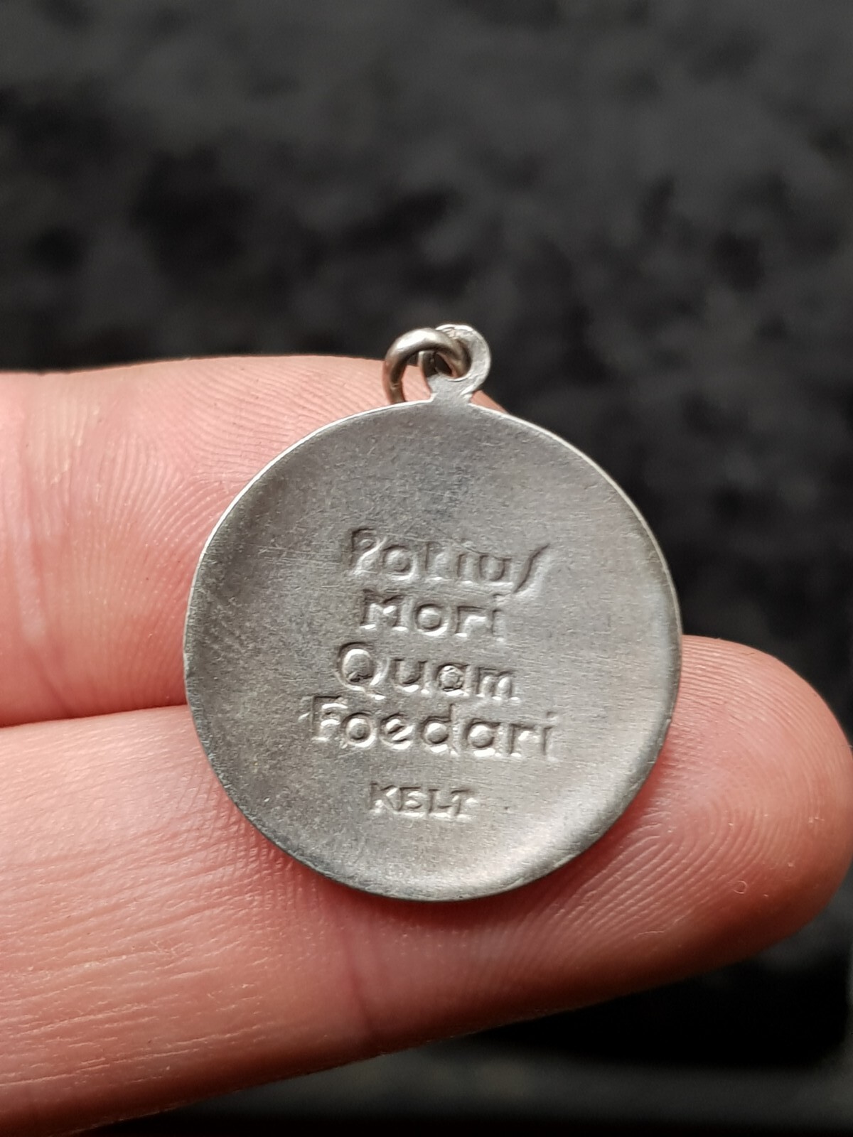 Vintage French Silver Pendant – Kelt – Unknown Image – Potius mori quam foedari