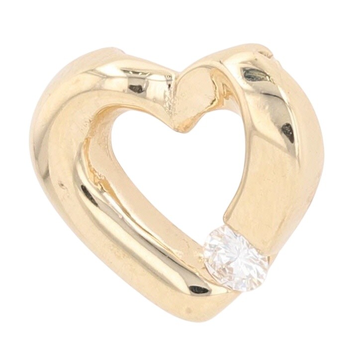 .09ct Diamond Tension Set Heart Pendant Without Chain 14k Yellow Gold 1.35 Grams