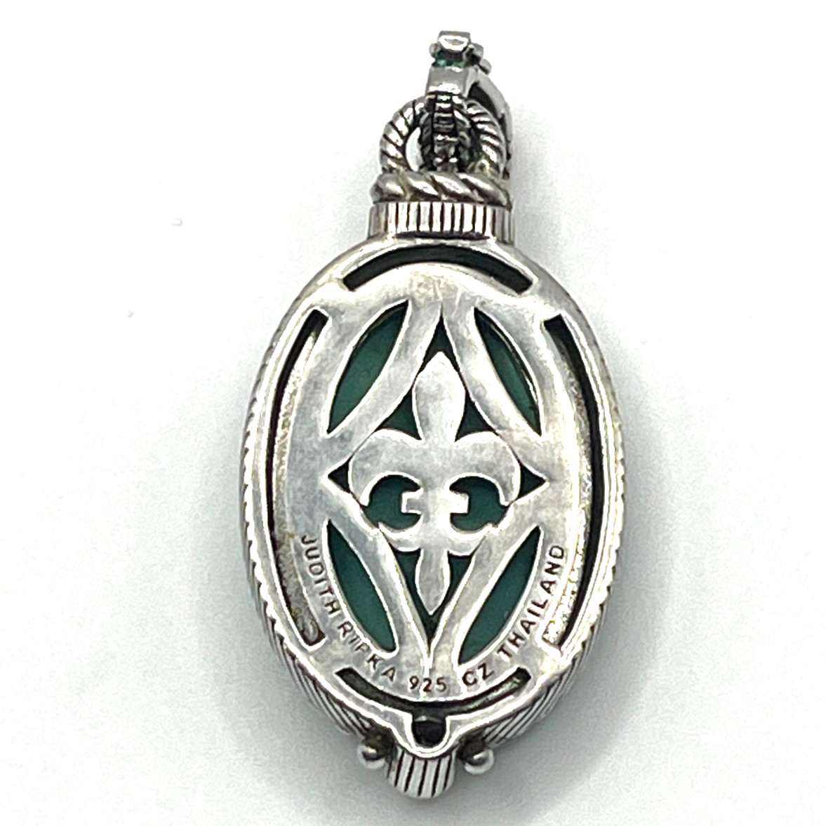 Judith Ripka Enhancer Pendant 2″ Turquoise Carved Diamonique Twist Sterling 925