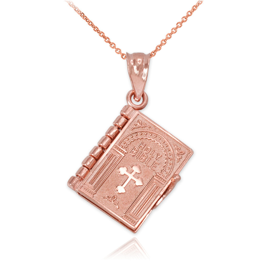 Gold 3D English Bible Pendant Necklace (Available in Yellow/Rose/White Gold)