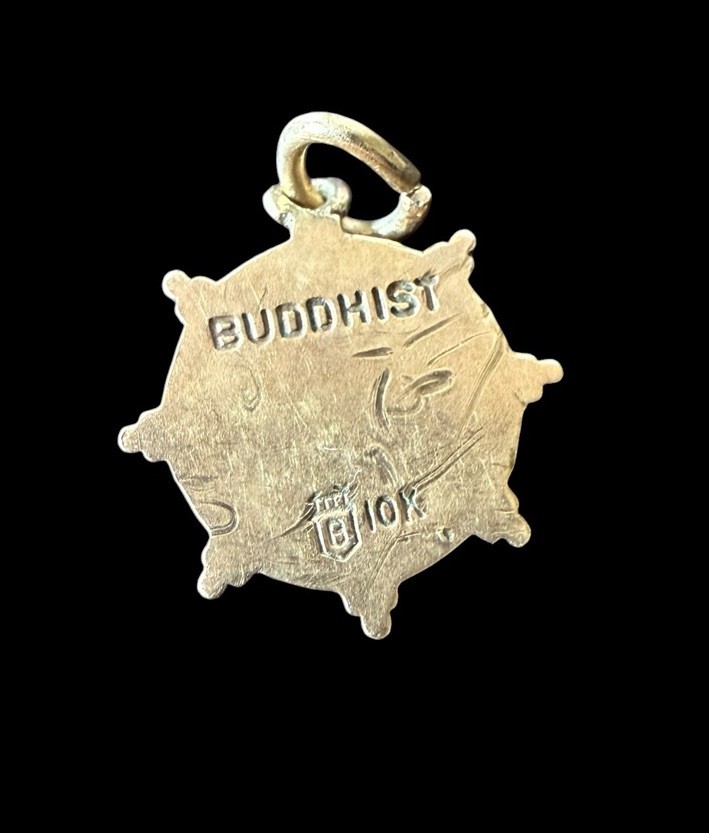 Vintage Balfour 10k Gold Buddhist Dharmachakra Wheel Charm Pendant 1/2” Signed
