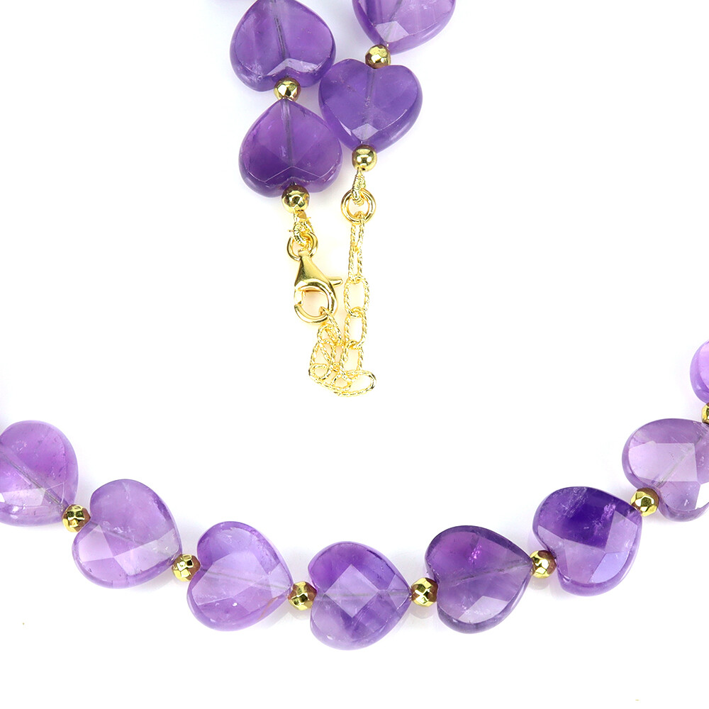 925 Sterling Silver Necklace Heart Amethyst 13mm Natural Gemstone Jewelry 17 In