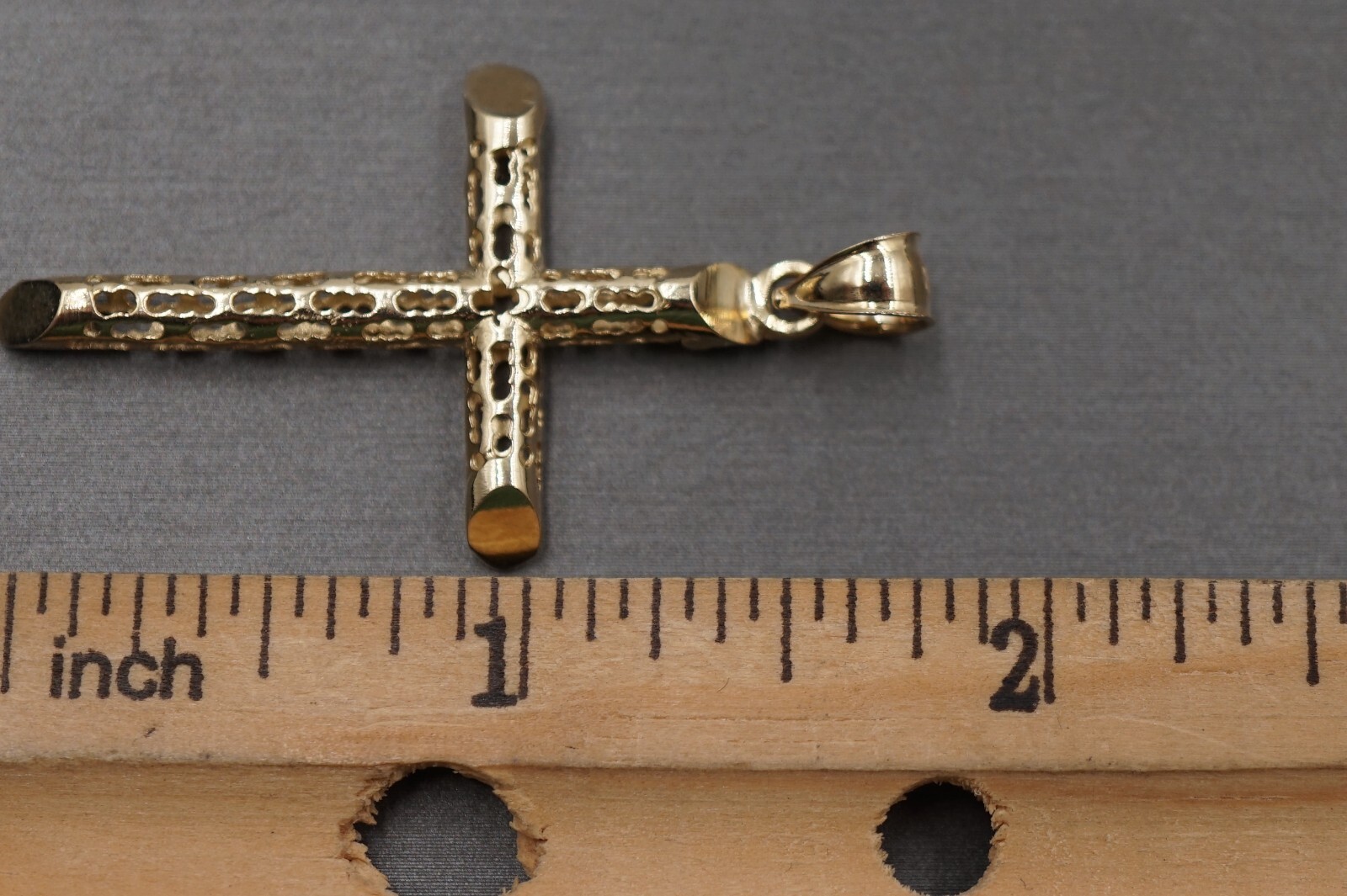 10K Yellow Gold Hollow Tube Crucifix Cross Charm Pendant. 3 Sizes Men Women Kid