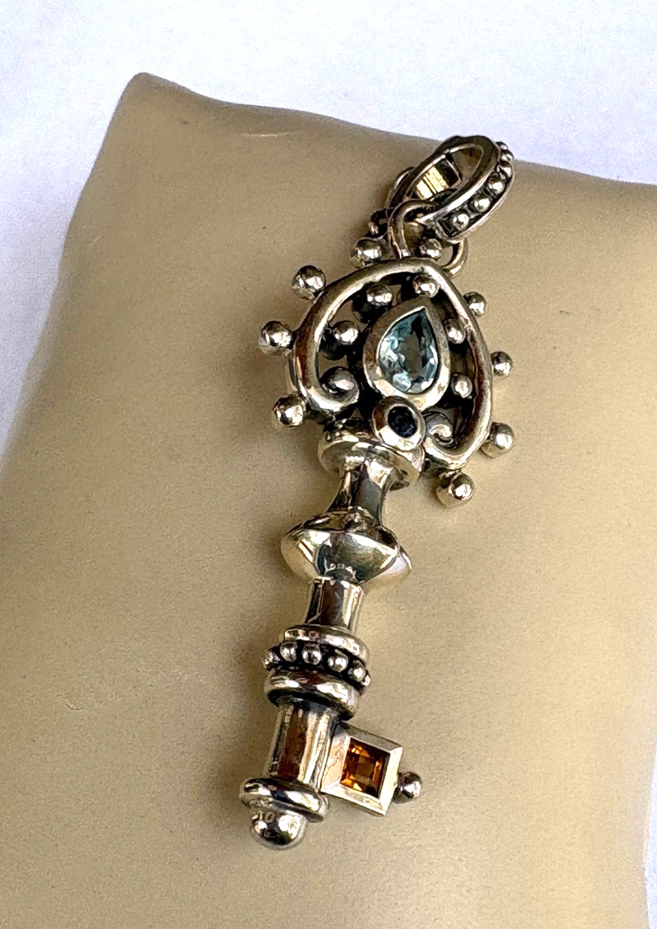 Barbara Bixby Sterling Silver Key Pendant Aquamarine, Citrine, Iolite