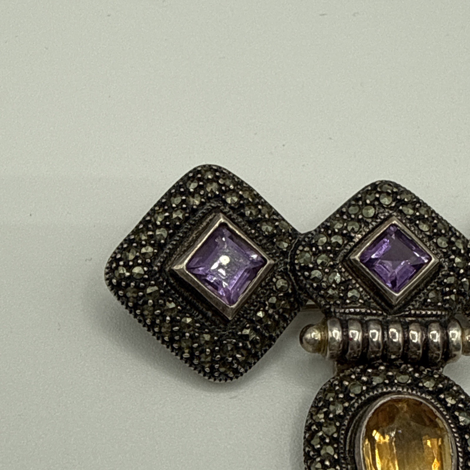 JUDITH JACK 925 Sterling Silver Vintage Amethyst Citrine Marcasite Gem Pendant