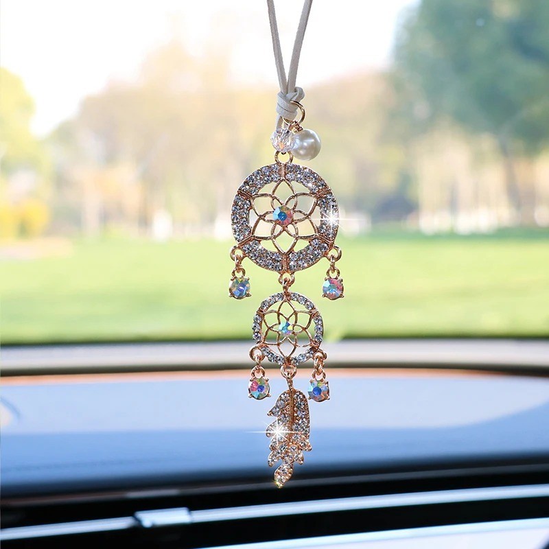Diamond Flower Dreamcatcher Car Pendant Mirror Hanging Charm Crystal Ornament