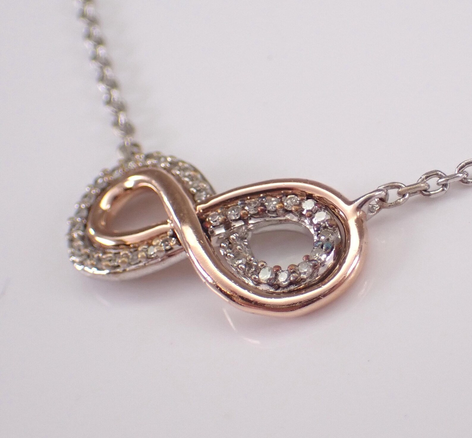 .40 Ct Moissanite Infinity Shape Pendant Necklace Womens 14K Rose Gold Plated
