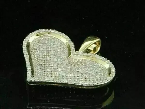 2.00 Carat Round D/VVS1 Diamond Love Heart Pave Pendant 14K Yellow Gold Finish