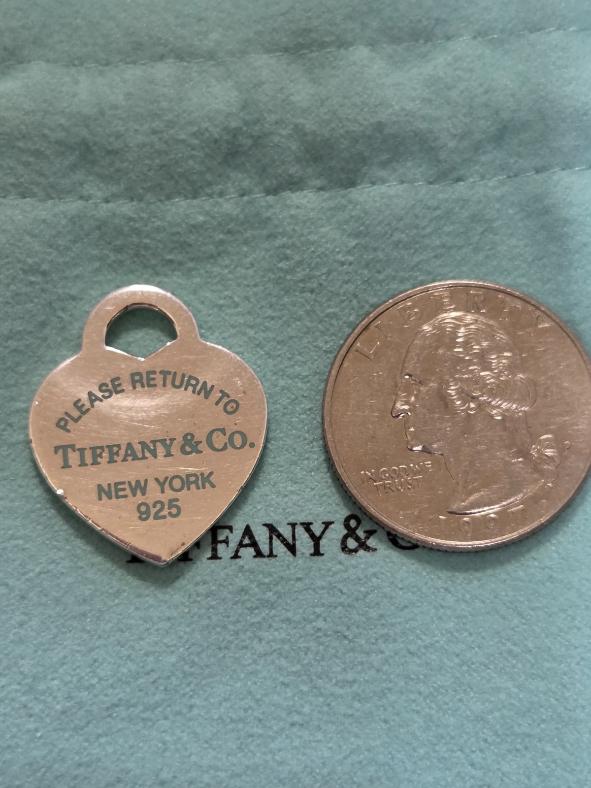 Tiffany & Co Sterling Silver Blue Enamel Please Return To NY Heart Pendant Charm