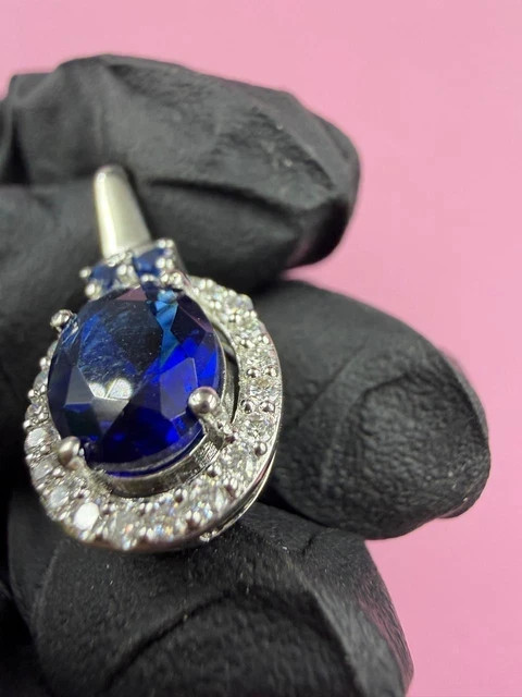 2.00Ct Oval Cut Lab Created Sapphire Women’s Halo Pendant 14K White Gold Plated