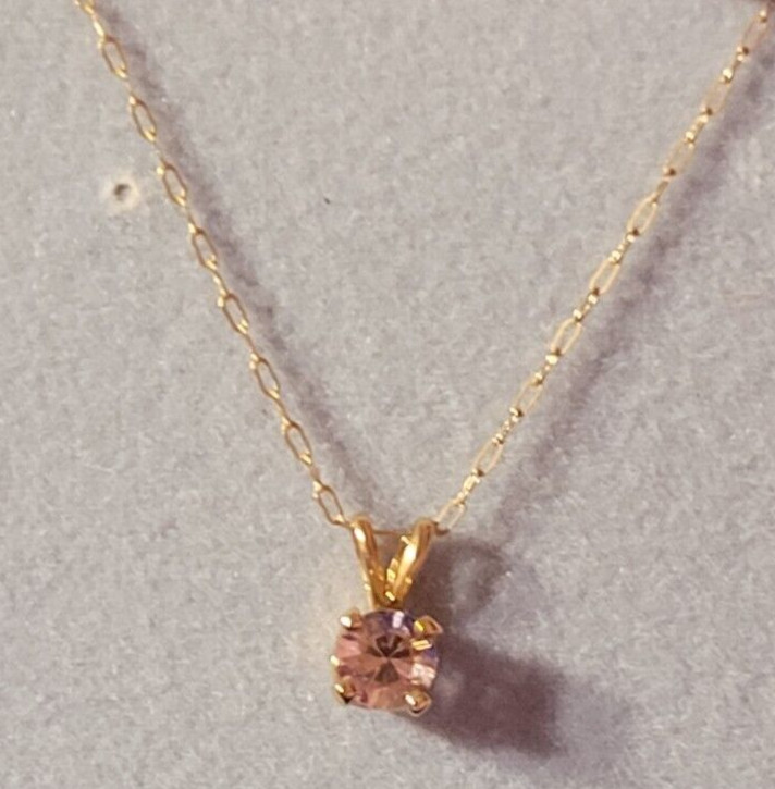 14k Yellow Gold NATURAL PINK TOURMALINE Pendant w 18″ Cable Chain Approx .24 ct