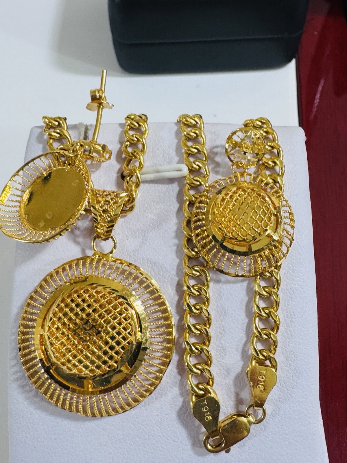 22K 916 Real Gold 18”/18.5” long Round Earring Set Necklace 21.24g 5.5mm WOMENS