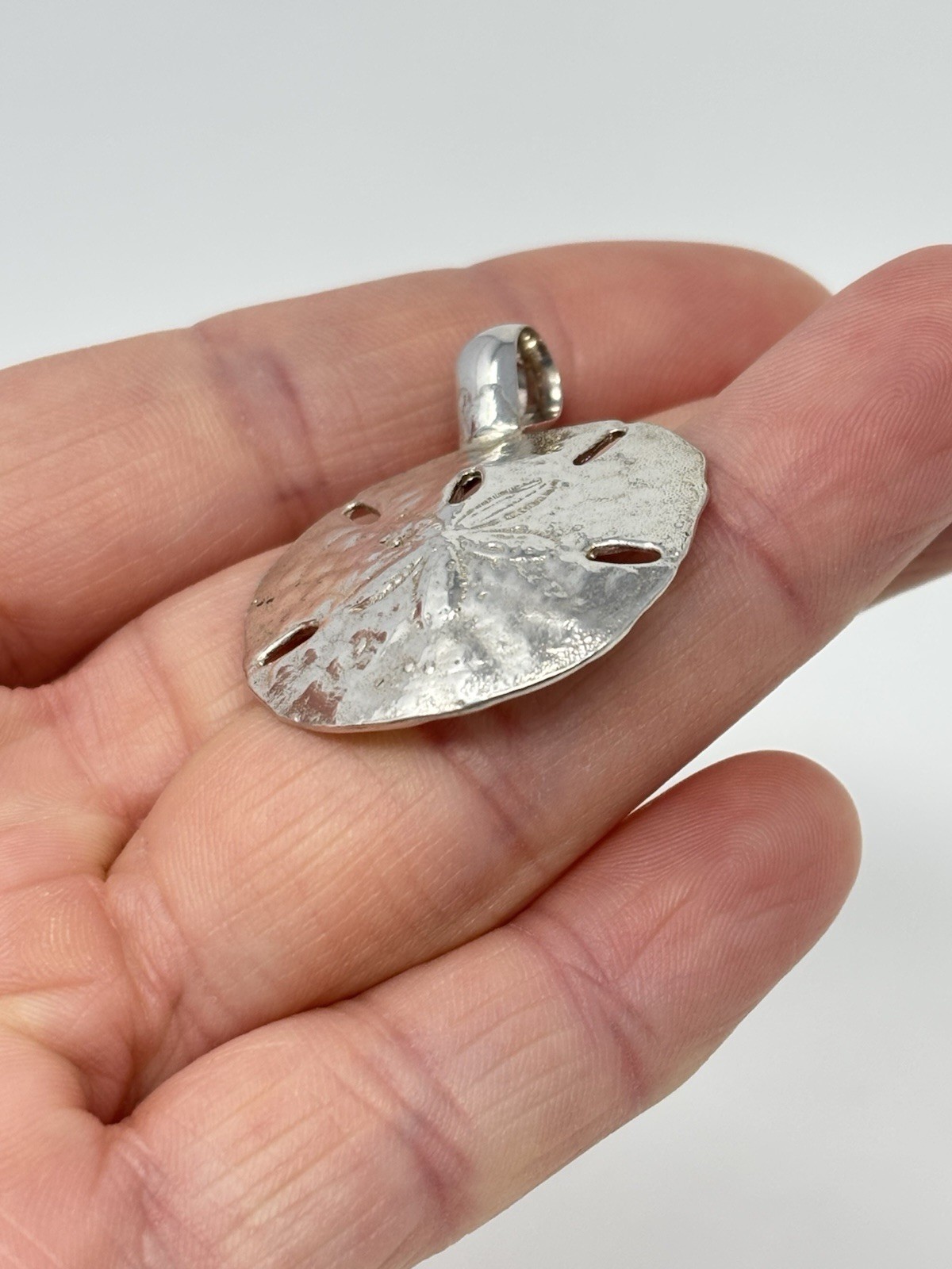 Large Sterling Silver Sand Dollar Shell Necklace Pendant Nautical Beach Theme