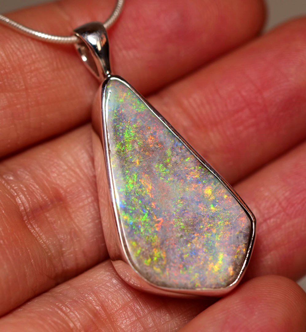 Australian Natural Andamooka Painted Lady Opal Silver 925 Pendant Hallmarked