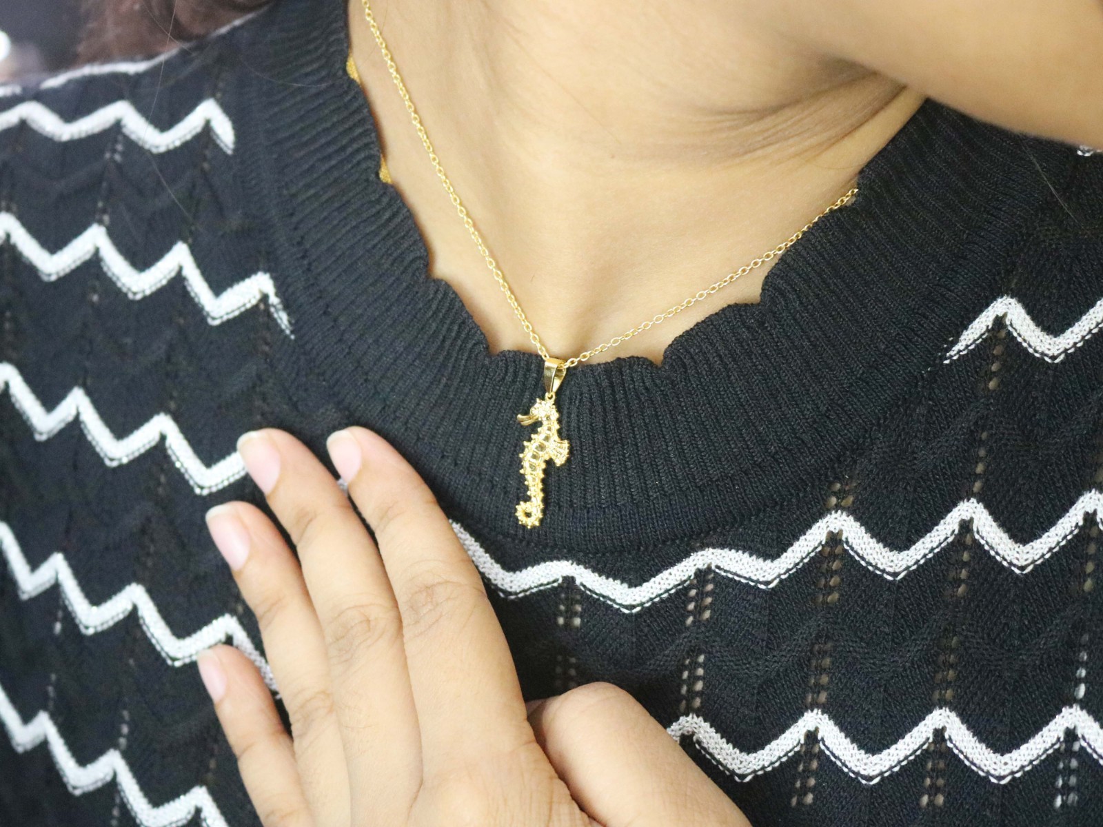 925 Sterling Silver Gold Sea Horse Unisex Pendant Birthday Gift For Her/Him